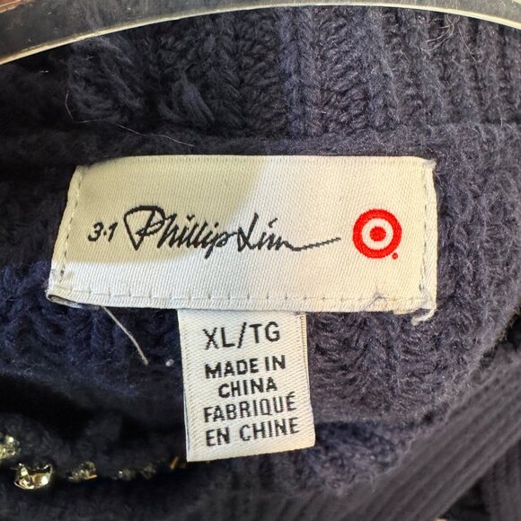 3 1 Phillip Lim Target Size XL Navy Blue Embellished Neck Sweater - Picture 4 of 5
